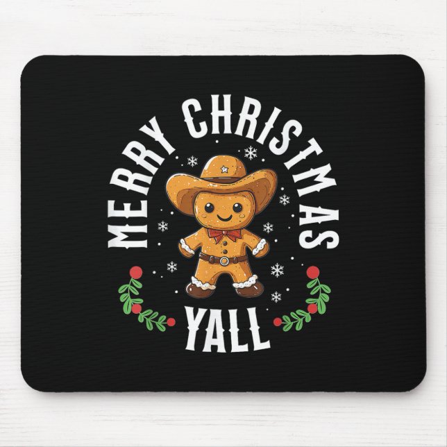 Merry Christmas Yall Gingerbread Cowboy Western  Mouse Mat (Front)