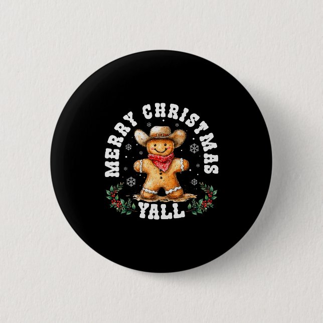 Merry Christmas Yall Gingerbread Cowboy Western Xm 6 Cm Round Badge (Front)