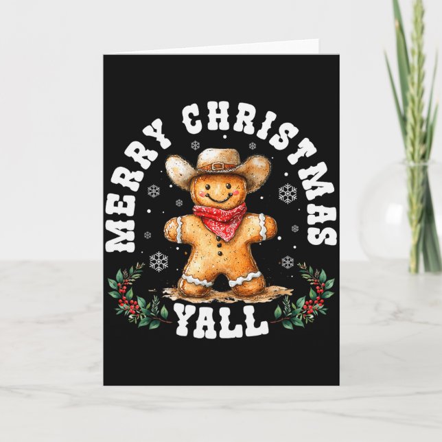 Merry Christmas Yall Gingerbread Cowboy Western Xm Card (Front)