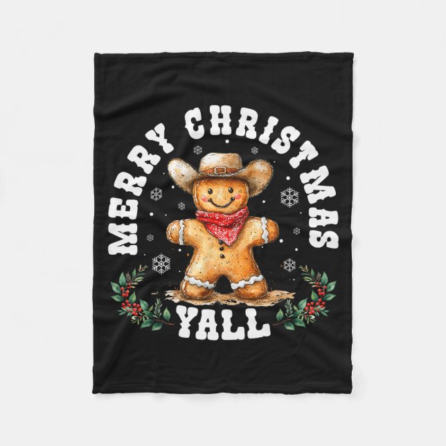 Merry Christmas Yall Gingerbread Cowboy Western Xm Fleece Blanket (Front)