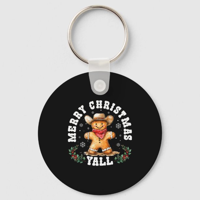 Merry Christmas Yall Gingerbread Cowboy Western Xm Key Ring (Front)