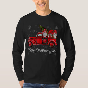 Merry Christmas Y'all Gnomes Santa Retro Red Truck T-Shirt