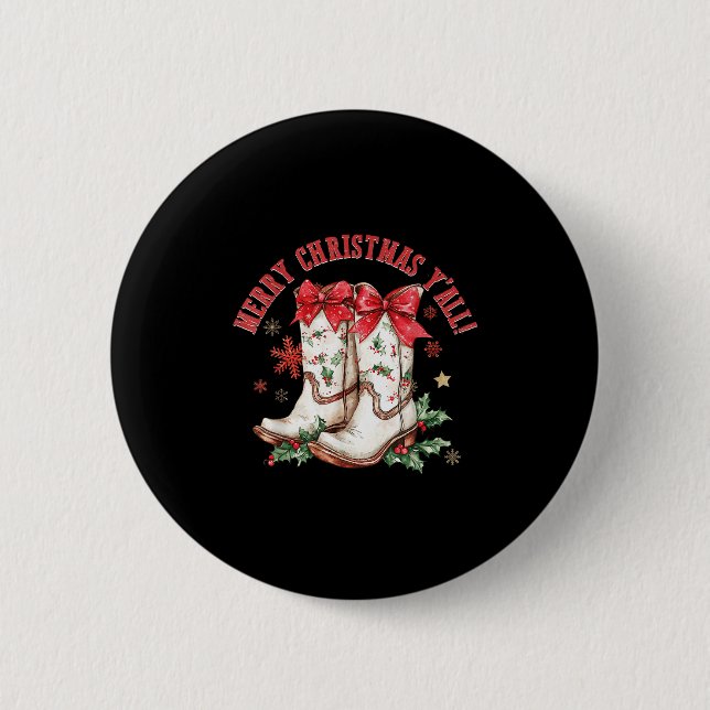 Merry Christmas Y'all Howdy Christmas Boots Cowgir 6 Cm Round Badge (Front)