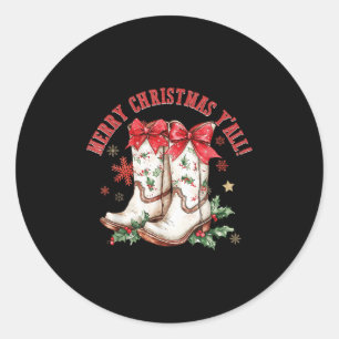 Merry Christmas Y'all Howdy Christmas Boots Cowgir Classic Round Sticker
