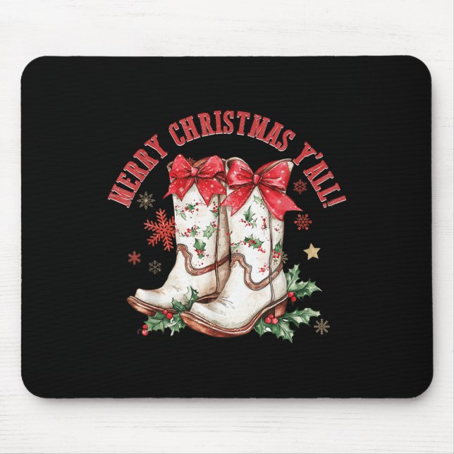 Merry Christmas Y'all Howdy Christmas Boots Cowgir Mouse Mat (Front)