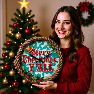 Merry Christmas Y'All Large Clock
