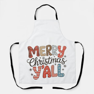 Merry Christmas Y'all Leopard Buffalo Plaid Xmas Apron