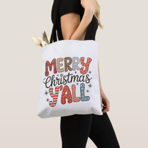 Merry Christmas Y'all Leopard Buffalo Plaid Xmas Tote Bag