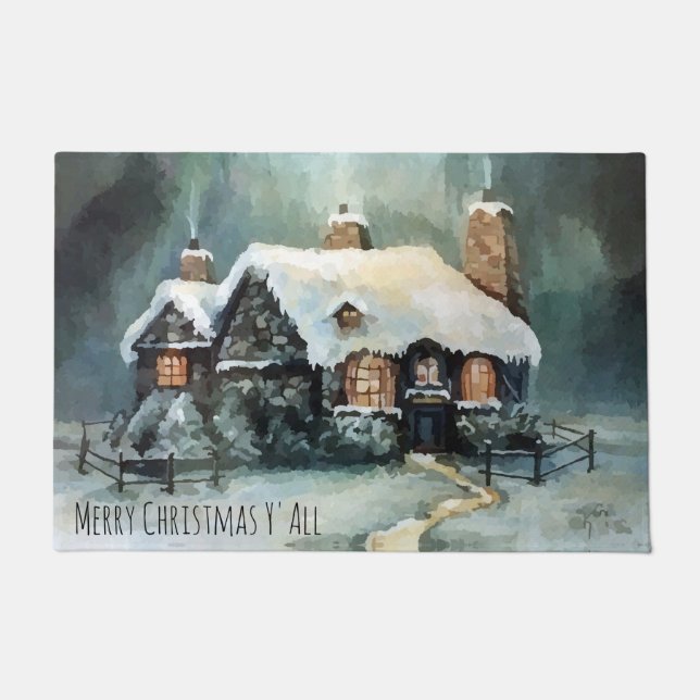 Merry Christmas Y'All Marvellous Winter Night   Doormat (Front)