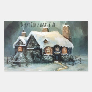 Merry Christmas Y'All Marvellous Winter Night  Rectangular Sticker