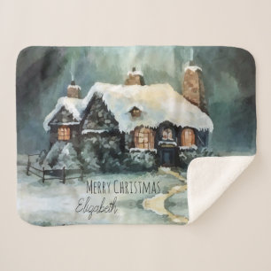 Merry Christmas Y'All Marvellous Winter Night    Sherpa Blanket