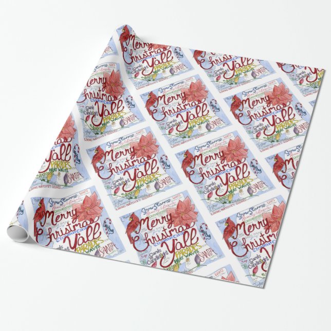 Merry Christmas Y'all - Mississipi art Wrapping Paper (Unrolled)