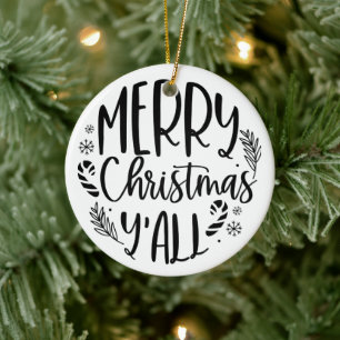 Merry Christmas Y'all Modern  Ceramic Tree Decoration