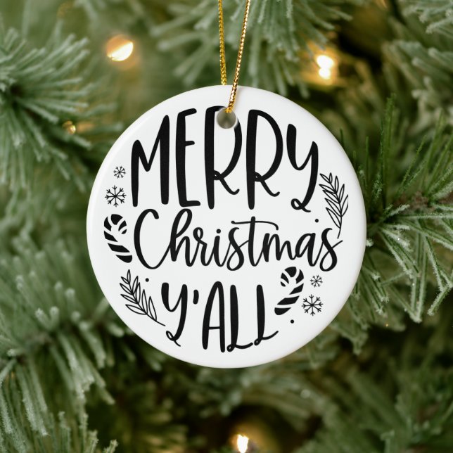 Merry Christmas Y'all Modern  Ceramic Tree Decoration (Tree)