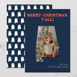 Merry Christmas Y'all Navy Alabama State Photo Holiday Card