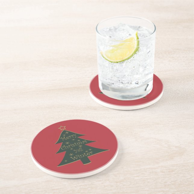 Merry Christmas yall pine tree Coaster (Side)