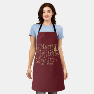 Merry Christmas yall pine tree decorated Apron