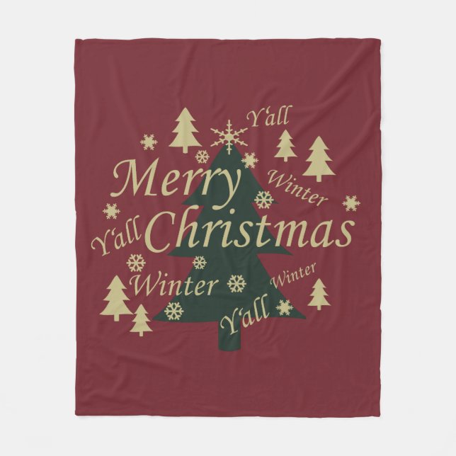 Merry Christmas yall pine tree decorated Fleece Blanket (Front)