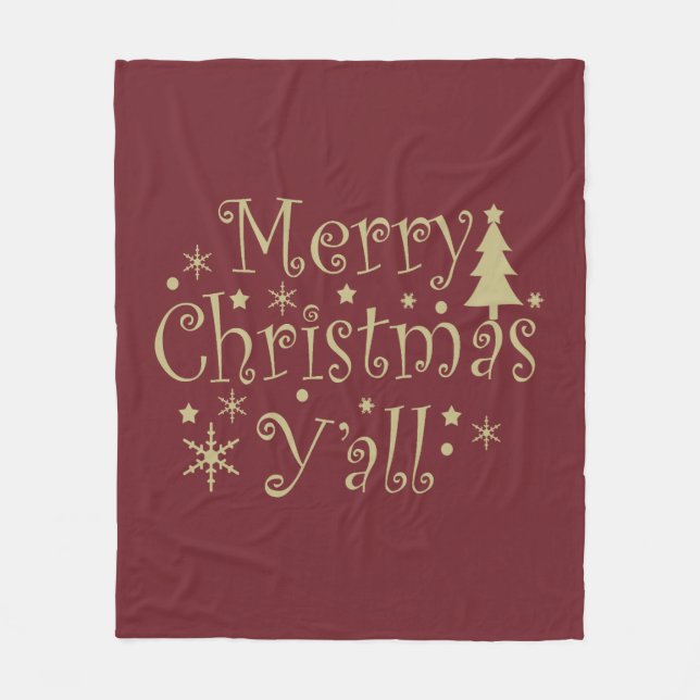 Merry Christmas yall pine tree decorated Fleece Blanket (Front)