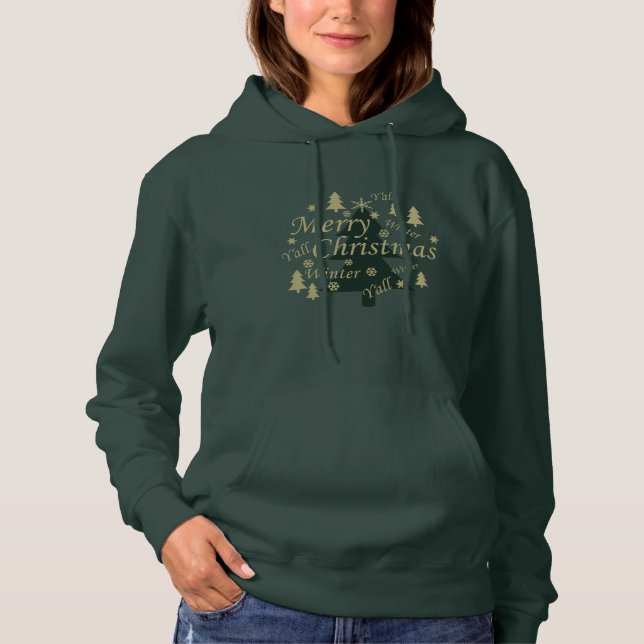 Merry Christmas yall pine tree decorated Hoodie (Front)