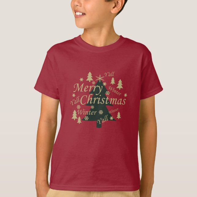 Merry Christmas yall pine tree decorated T-Shirt (Front)