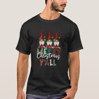 Merry Christmas Y'all Plaid Leopard Gnome Family P T-Shirt