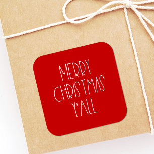 Merry Christmas y'all Red Square Sticker