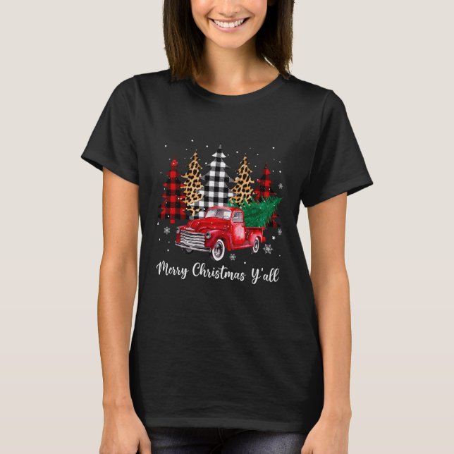 Merry Christmas Y'all Red Truck Christmas Family M T-Shirt (Front)
