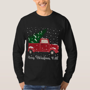 Merry Christmas Y'all Red Truck Christmas Tree Xma T-Shirt