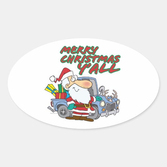 merry christmas yall redneck santa oval sticker (Front)