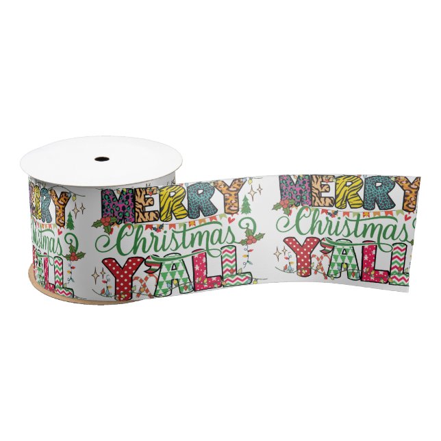 Merry Christmas Y'all Ribbon Satin Ribbon (Spool)