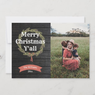Merry Christmas Yall Rustic Photo Holiday Card
