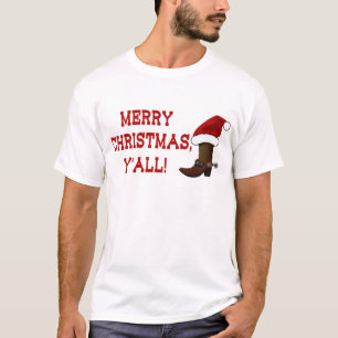 Merry Christmas Y'all - Santa Boot (White Back) T-Shirt