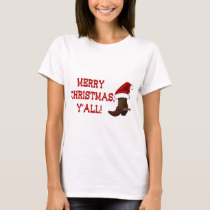 Merry Christmas Y'all - Santa Boot (White Back) T-Shirt