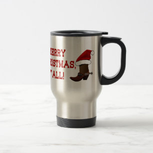 Merry Christmas Y'all - Santa Boot (White Back) Travel Mug