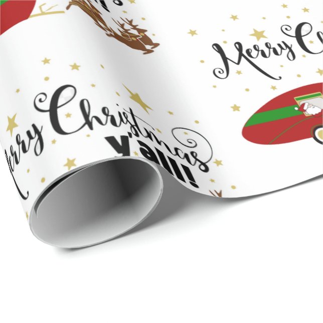 Merry Christmas Y'All Santa Camper Holiday Wrapping Paper (Roll Corner)