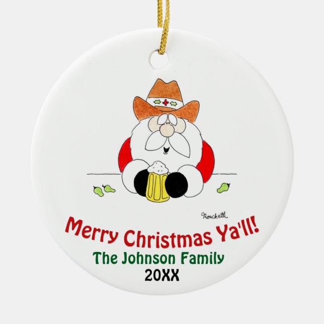 Merry Christmas Ya'll Santa Christmas Ornament (Front)