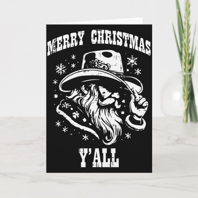 Merry Christmas Yall Santa Cowboy Xmas Country Men Card (Front)