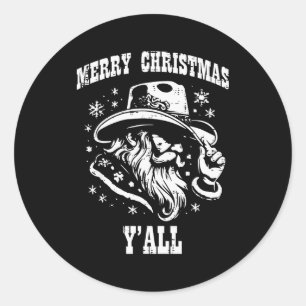 Merry Christmas Yall Santa Cowboy Xmas Country Men Classic Round Sticker