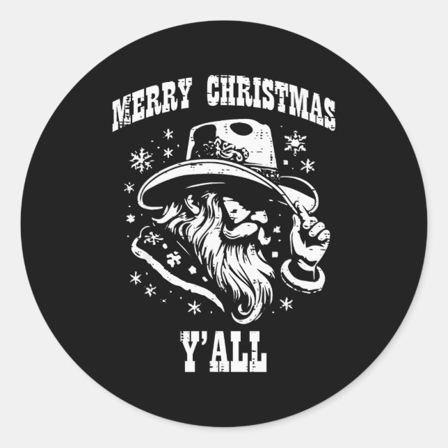 Merry Christmas Yall Santa Cowboy Xmas Country Men Classic Round Sticker (Front)