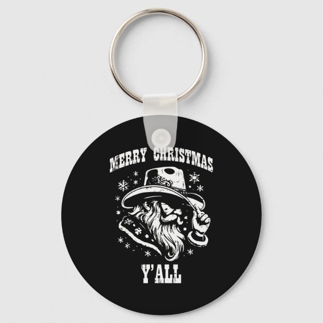 Merry Christmas Yall Santa Cowboy Xmas Country Men Key Ring (Front)