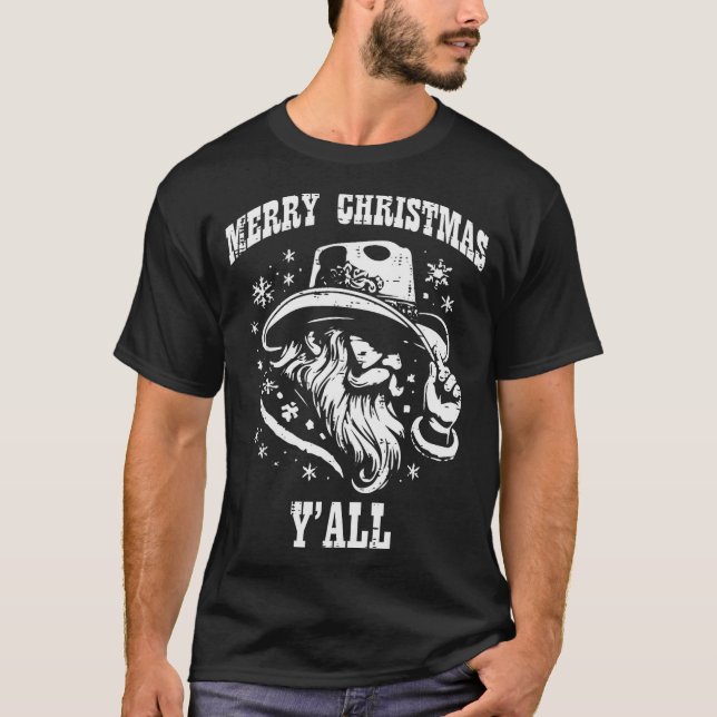 Merry Christmas Yall Santa Cowboy Xmas Country Men T-Shirt (Front)