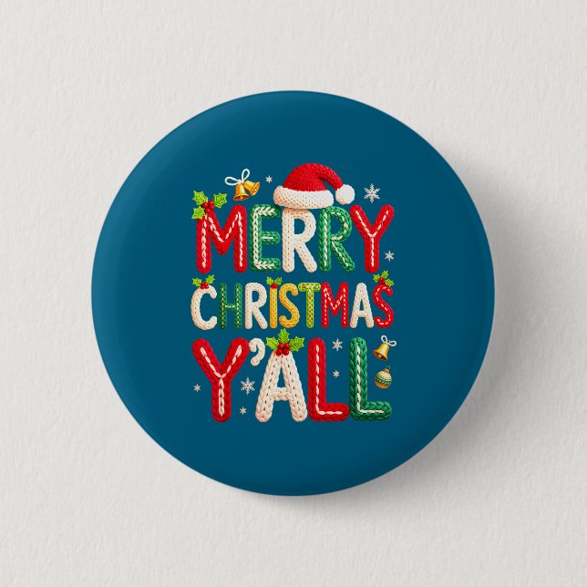 Merry Christmas Y'all Santa Crochet Knitting Quilt 6 Cm Round Badge (Front)
