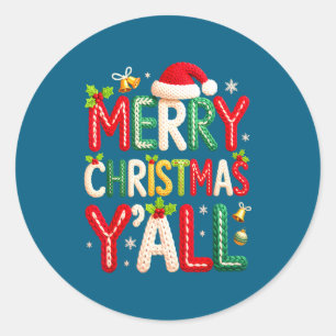 Merry Christmas Y'all Santa Crochet Knitting Quilt Classic Round Sticker