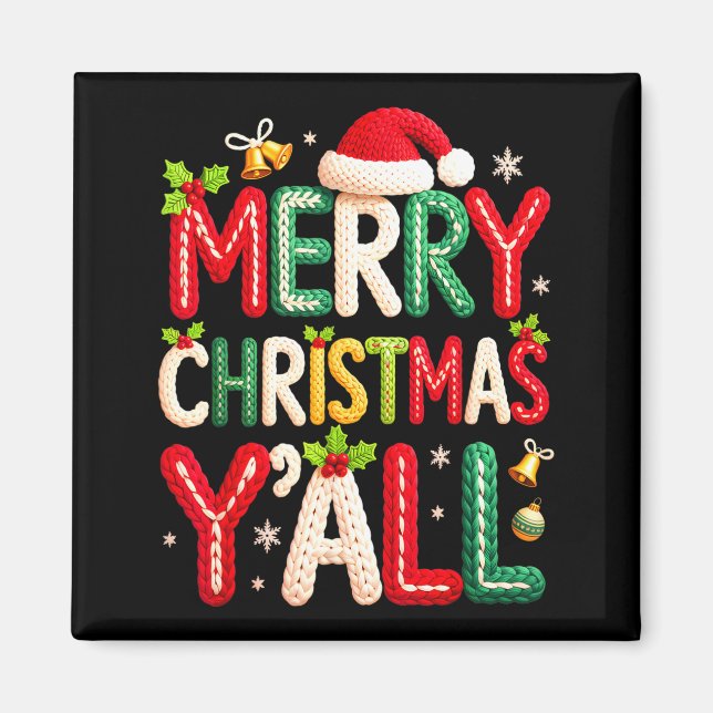 Merry Christmas Y'all Santa Crochet Knitting Quilt Magnet (Front)