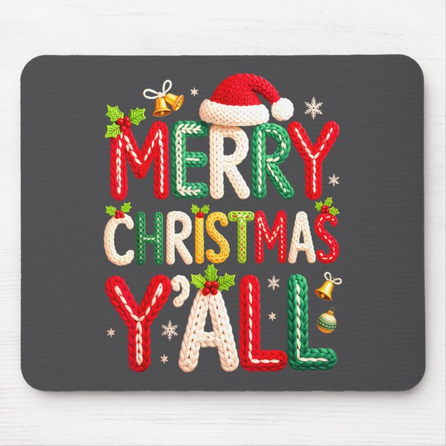 Merry Christmas Y'all Santa Crochet Knitting Quilt Mouse Mat (Front)