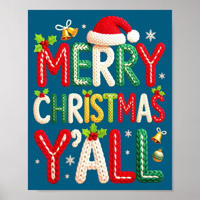 Merry Christmas Y'all Santa Crochet Knitting Quilt Poster (Front)