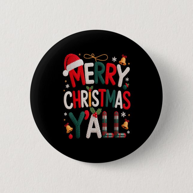 Merry Christmas Y'all Santa Hat Crochet Knitting Q 6 Cm Round Badge (Front)
