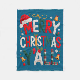 Merry Christmas Y'all Santa Hat Crochet Knitting Q Fleece Blanket
