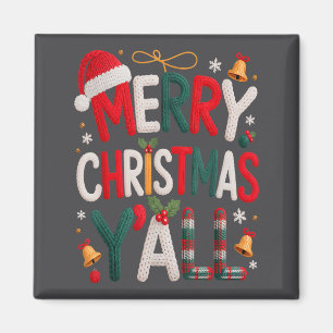 Merry Christmas Y'all Santa Hat Crochet Knitting Q Magnet